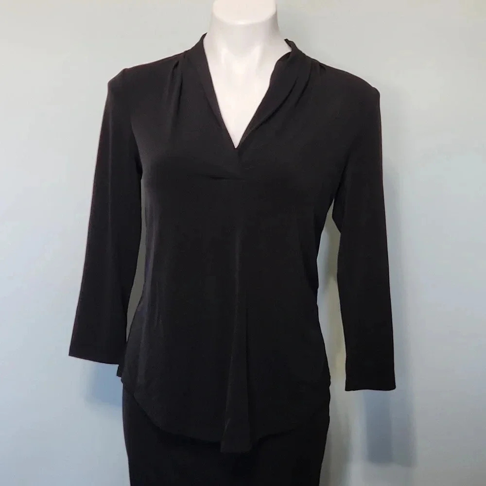 Charter Club Black V-Neck Blouse Top